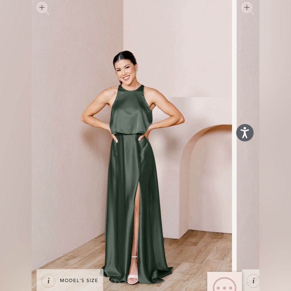 Revelry Wren Satin Bridesmaid Dress in Deep Olive